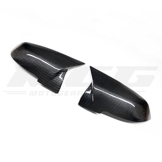 Carbon fiber replacement mirror caps for BMW F22 2 series and F87 M2, F30 3 series, and F32 4 series.