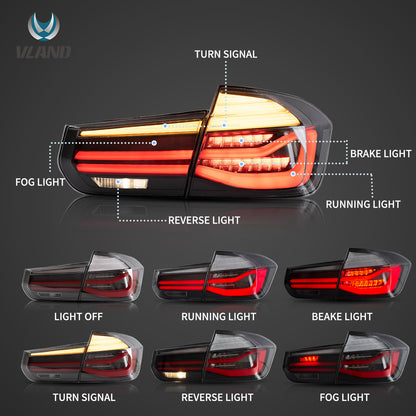 Vland LED Tail Lights With Sequential Amber Turn Signal for 12-19 BMW 3 Series (F30 & F80)