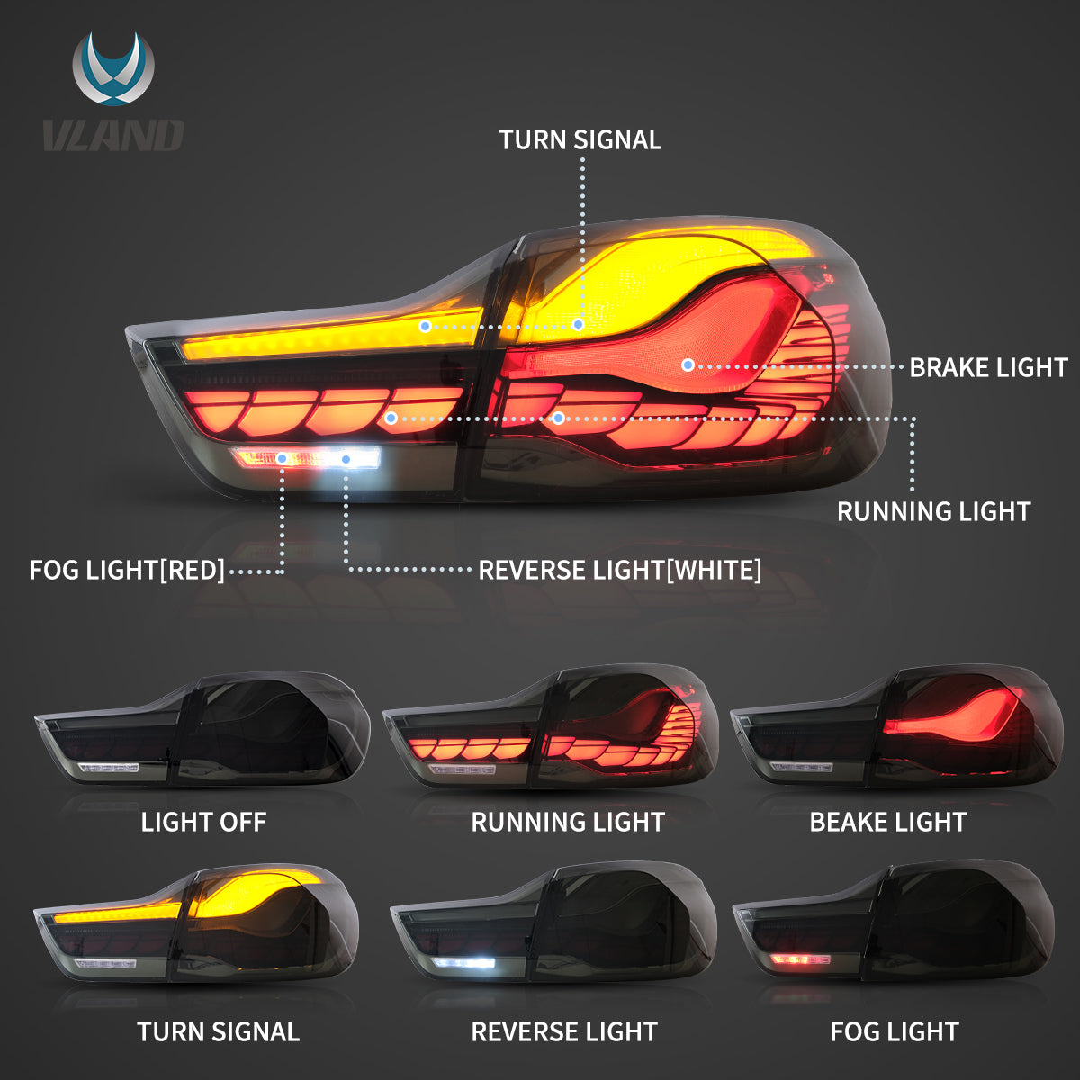 Vland OLED Tail Lights With Dynamic Welcome Lighting for 14-20 BMW 4 Series / F82 M4