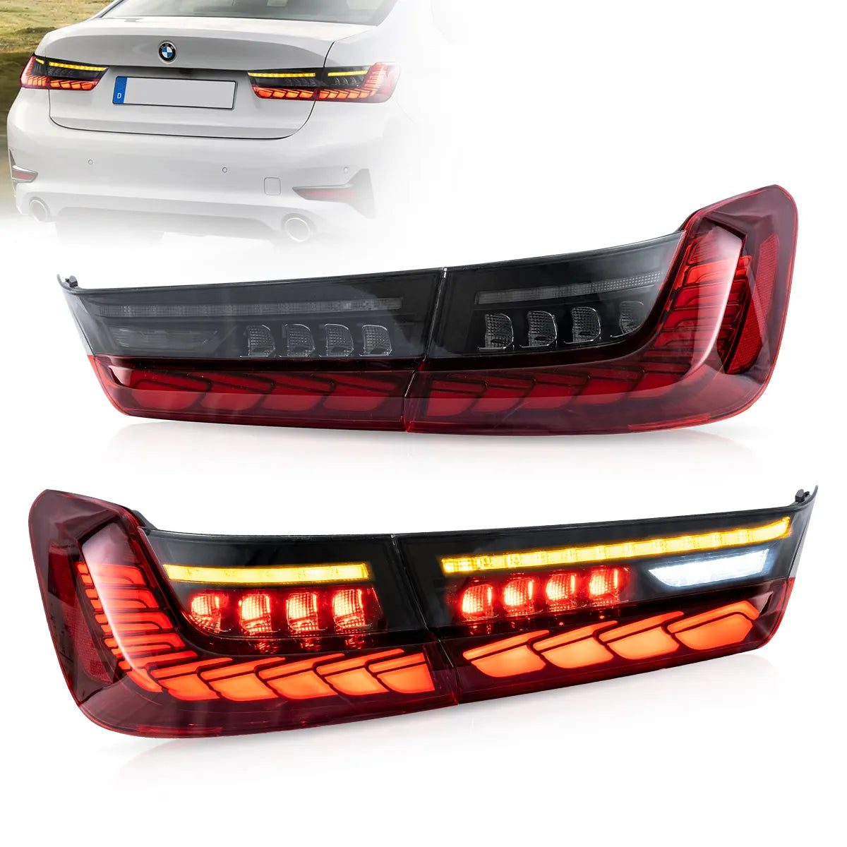 Vland OLED Tail Lights Sequential Turn Signal With Dynamic Welcome Lighting for 18-22 BMW 3 Series G20 / G28 / G80