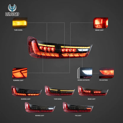 Vland OLED Tail Lights Sequential Turn Signal With Dynamic Welcome Lighting for 18-22 BMW 3 Series G20 / G28 / G80