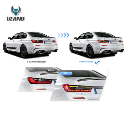 Vland OLED Tail Lights Sequential Turn Signal With Dynamic Welcome Lighting for 18-22 BMW 3 Series G20 / G28 / G80